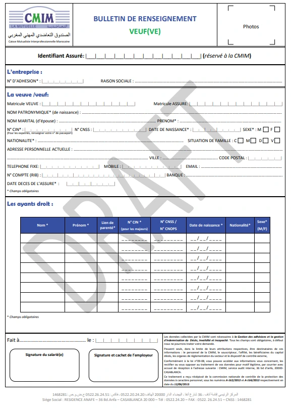 Information Form for Widows/Widowers